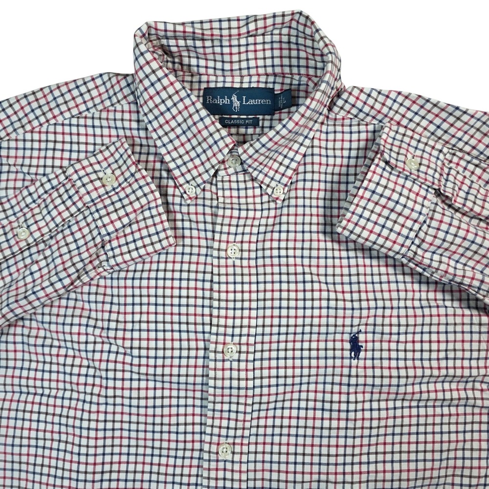 Ralph Lauren Button Down Mens L Red Blue Plaid Classic Fit‎ Long Sleeve Shirt